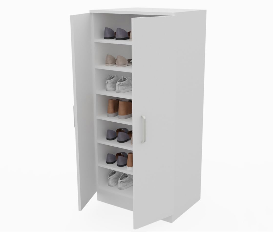 DORMIDAN Mueble Zapatero Dos Puertas, Armario Auxiliar con 7 estantes. (Blanco)