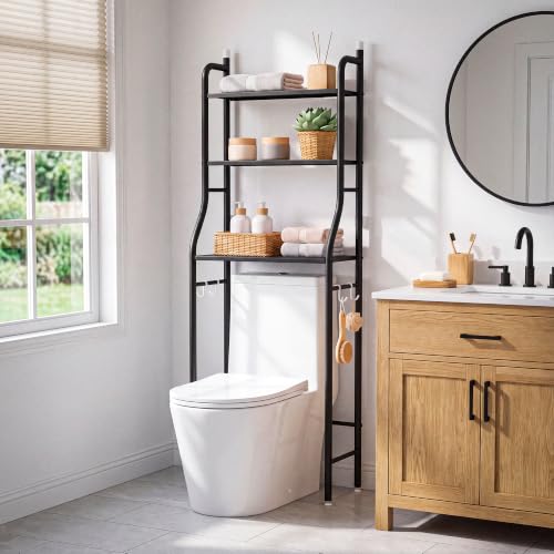 Miniatura 2 de Jupplies Estanteria Baño Sobre Inodoro 47 26 153 Cm - Mueble Baño Wc De 3 Niveles Con Patas Regulables Y Soporte Antivuelco - Estante De Almacenamiento Impermeable, Organizador Para Toallas - Negro