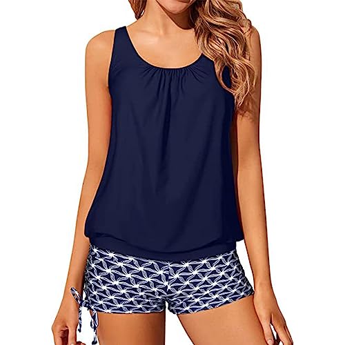 IHCEMIH Traje de baño para mujer, conjunto de tankinis, blusón, trajes de baño push up, traje de baño de cintura alta, traje de baño para mujer, ropa de playa impresa, tankini de 2 piezas con