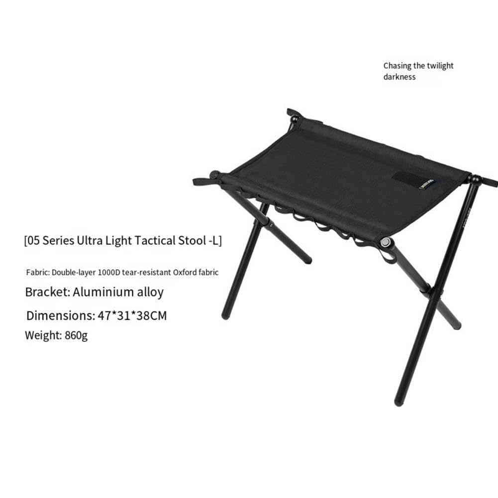 Przenośny składany stołek kempingowy dla dorosłych – tkanina Oxford 1000D, rama ze stopu aluminium, nośność 100 kg, 47 x 31 x 38 cm, 860 g, czarny/zielony/piaskowy zielony