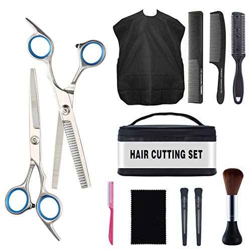 Home Hair Cutting Scissors Professional Kit, MOETYANG 12 Pcs Hair Cutting Scissors Set Stainless Steel for Women/Men, Barber Haircut Shears with Thinning Scissors, Hair Trimming Scissors Set for Salon