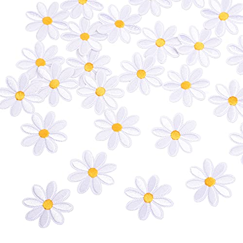 Matory White Daisy Flower Patch Clothing Iron On Patches Craft Embroidered Appliques for Décor Accessories Pants…