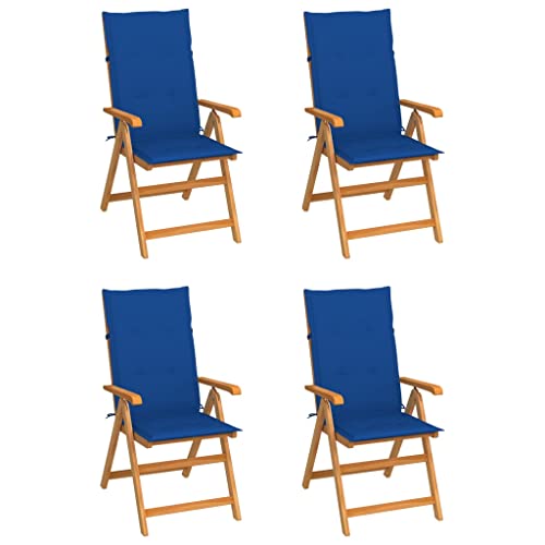 Solivagant Chaises de Jardin Lot de 4 avec Coussins Bleu Royal Bois Teck,(29.81 KG)