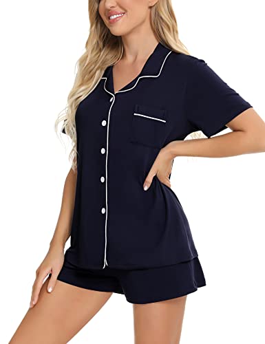 Image of SWOMOG Womens Button Down Pajamas Set Short Sleeve Sleepwear Bride Soft Pj Lounge Sets XS-3XL