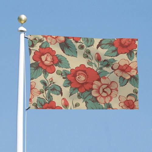 Drapeau floral rétro 119x177 cm en polyester avec 4 œillets pour décoration - 5