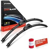 A-Premium Pack of 2 Windshield Wiper Blades with Wear Indicator & Towel - Compatible with BMW 318i 1993-1999, 323i, 328i, Z4, M3 & Audi A4, TT & Volvo S40, V40-21' and 20', Hook Connector
