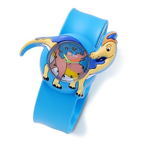 HORACE for Kids - Montre pour Enfant garçons et Filles, Animaux Mignon colorés, Bracelet Auto-Pliant réglable, Pile de Rechange (Dinosaure Bleu)