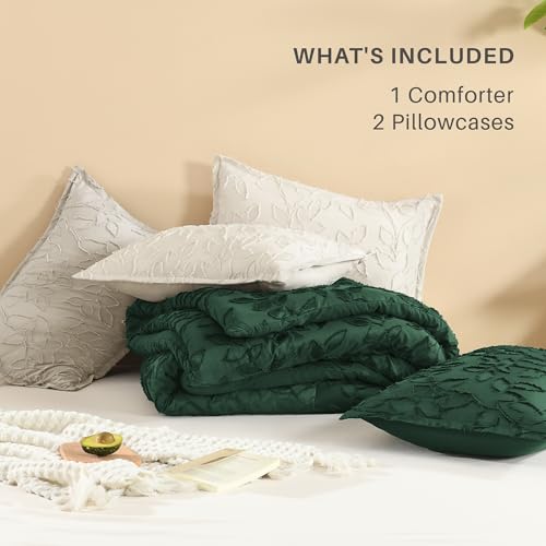 Image of Litanika Super King Plus Comforter Set Beige, 3 Piece Boho Tufted Bedding, Fluffy Farmhouse Bed Set for All Season with 2 Leaf Pattern Pillowcases(128x120In)