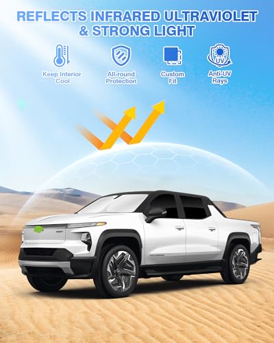 Image of Canvcle Sunshades for Chevrolet /Chevy Silverado EV & GMC Sierra EV 2024 2025 2026 Accessories Windshield Sun Shade Side Rear Window Shade Cover Sun Visor Shield Privacy Keep Vehicle Cool Black 6PCS