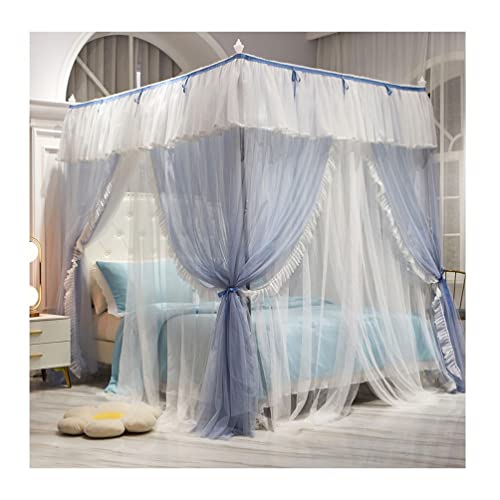 Mosquitera con dosel para cama de princesa doble capa azul de 180x200cm 2