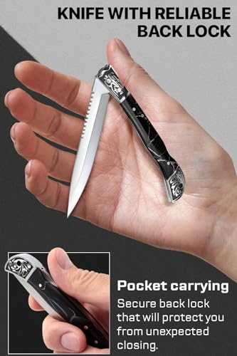 Image of Grand Way Pocket Knife for Men - 4 inch Slim Folding Knife with Back Lock - Cool Design Resin Handle - Best Knives for EDC Outdoor - Best Gifts for Women 806