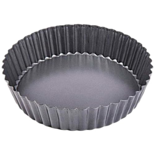 PetriStor Teglia per quiche con fondo di sollevamento, Ø 24,5 x 5 cm, forma rotonda con rivestimento antiaderente, stampo in robusto acciaio al carbonio – stampo per quiche scanalate – Pirottini per