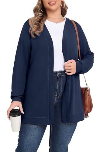 POSESHE Womens Plus Size Cardigan Sweater 2025 Fall Long Sleeve Lightweight Knit Open Front Casual Loose Cardigan4