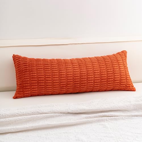 Image of Aegero Corduroy Decorative Throw Pillow Covers 14x36 Inch Soft Striped Pillow Covers Modern Farmhouse Home Decor for Sofa Living Room Couch Bed(Rust)
