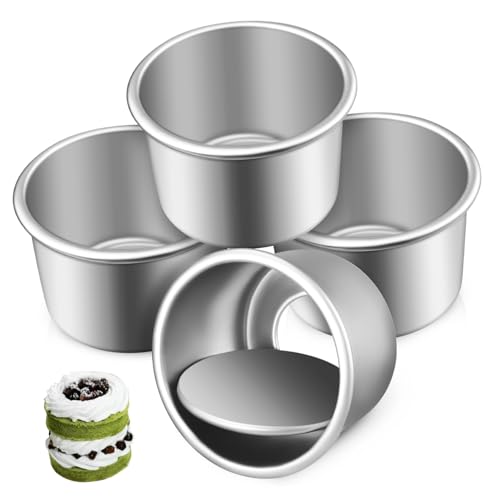 OUNONA 4Pcs Small Round Cake Pans Removable Bottom Aluminum Alloy Baking Molds for Cakes Cheese Cakes and Mousse Cakes for Home and Bakery Use