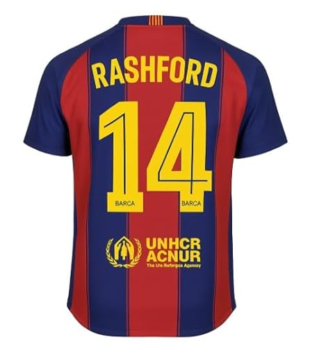 FC Barcelona Camiseta 1ª equipación Rashford Dorsal Nº 14- Réplica con Licencia Oficial- Unisex Adulto Talla M