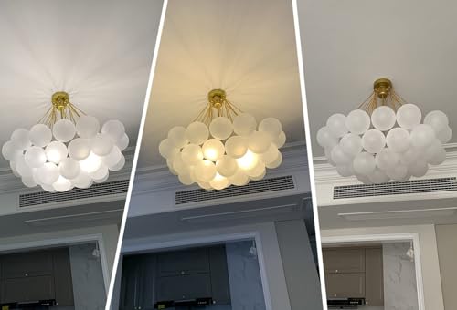 Żyrandol bąbelkowy - trójchromatyczne światło, szklana kula z połowy wieku lampa wisząca z matowym szklaną kulką do sypialni, czarne wykończenie, 19 kulek