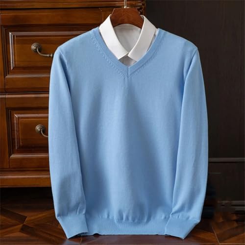 Men's Solid Merino Wool Pullovers V-Neck Long Sleeves Casual Simple Business Knit Sweater3