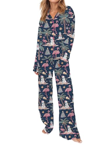 Image of SHESHOW Satin Pajamas Set for Women Set Long Sleeve Button Down Pjs Sets 2 Piece Loungewear Animal Sleepwear XS-XXL