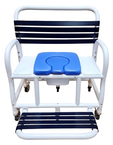 Deluxe New Era Patented Shower Commode Chair, 30" Internal Width, Open Front Removable Soft Seat, Commode Pail, 4" Twin All Locking Casters, 710 lbs wt Capacity