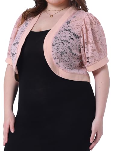 Image of Agnes Orinda Plus Size Cropped Cardigans for Women Open Front Short Sleeve Floral Lace Sheer Bolero Shrugs for Dresses