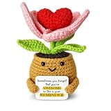 Sportyzen Handmade Crochet Flower Pot Gift Inspirational Decor with You're Awesome Cute Knitted Flower Plush for Mom, Friends, Women Thoughtful Birthday or Appreciation Gift