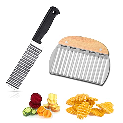 JXINLODGEG Cortador ondulado 2 piezas de acero inoxidable para patatas verduras patatas fritas cortador ondulado cuchillo ondulado para verduras cuchillo acanalado para patatas frutas ensaladas JXINLODGEG Cortador ondulado 2 piezas de acero inoxidable para patatas verduras patatas fritas cortador ondulado cuchillo ondulado para verduras cuchillo acanalado para patatas frutas ensaladas
