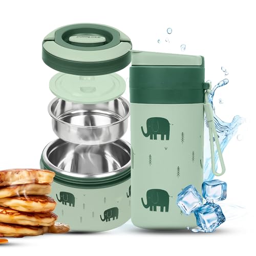 Indiluc - Fiambrera y Botella Termoaislante Verde 600 ml en Acero Inoxidable | Termo Comida Caliente y Bebida, Ideal para Sólidos y Líquidos - Sistema Antigoteo