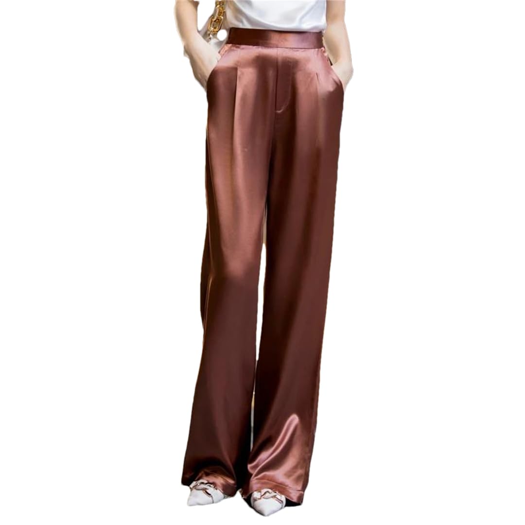 Generic Loose High Waist Satin Pants for Women Long Pants Wide Leg Trousers