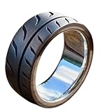 Handmade Metal Racing Tire Ring, Racing Driver Wedding Rings with Tire Tread Pattern, Size 5-14 is suitable for racing enthusiasts (Silver,12)