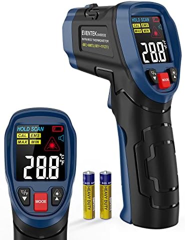 Eventek Infrared Thermometer, -50°C~600°C (-58°F~1112°F) Non-Contact Digital Temperature Gun for Cooking, Pizza Oven, Grill & Engine, Laser Thermometer Gun with Adjustable Emissivity (Not for Human)