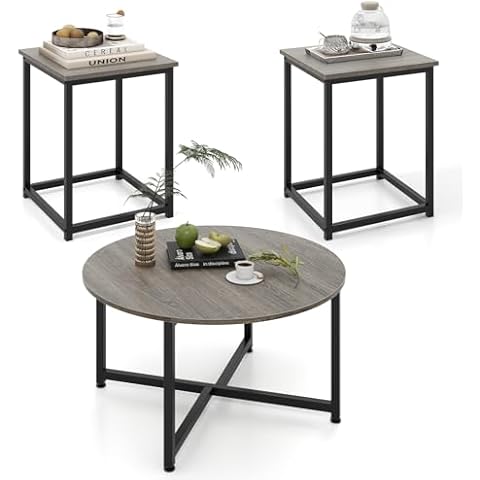 COSTWAY Modern Geometric Coffee Table Set Cover
