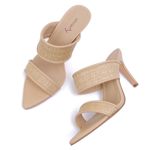Image of vivianly Clear Pointed Toe Heels Sandals Transparent Strap Stiletto High Heels Slip on Mules for Women