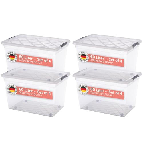 BigDean 4 Stück 60 L Aufbewahrungsbox Mit Deckel Groß Azurblau