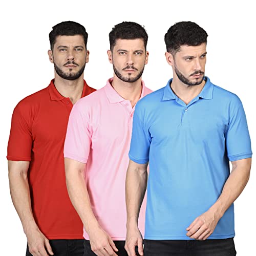 Image of INKKR Men's Casual Polo Neck Half Sleeve Solid T-Shirt (Pack-3)