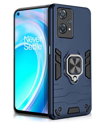 Image of WOW IMAGINE Shock Proof Back Case Mobile Cover for 1+ Oneplus Nord Ce 2 Lite 5G | Back Cover Case (Tough Armor | Hybrid PC + TPU | Ring Holder & in-Built Kickstand | Blue)