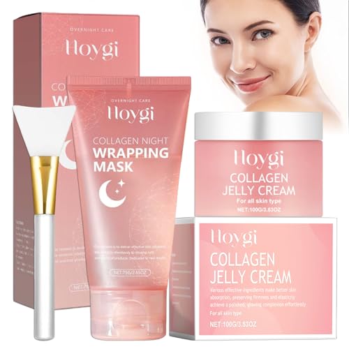 Collagen Night Wrapping Mask, Collagen Jelly Cream, Mascarilla Peel Off Colageno, Pink Colágeno Jelly Gel Mask, Hidrata Profundamente la Piel y la Despierta a un Estado Saludable