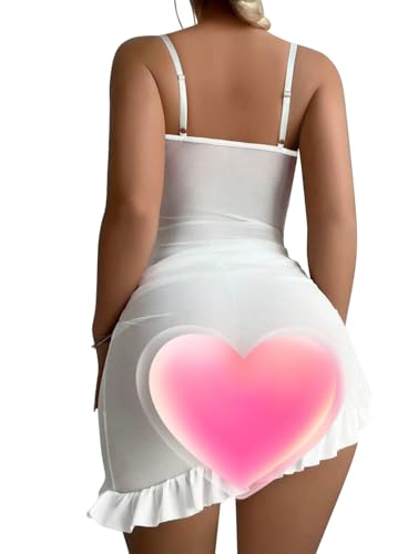 Image of Foxiny Sexy Corset Bodycon Ruffle Sheer Underwire Mesh Lace Floral Outfits Babydoll Lingerie Set Dress with Thong 2 Piece