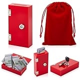 CroBlissful 1 Pack Acrylic Money Bank Box for Gambler, Winners Portable Safe Casino Money Pocket Sized Cash Box with Keys and Storage Bag, Cash Gift for Gambler Winners(Red)