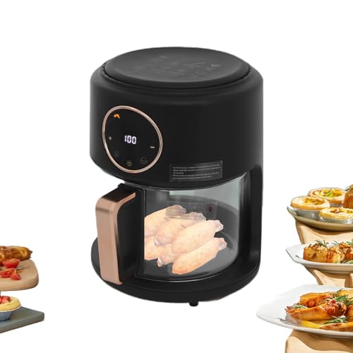 Image of 1200W Glass Air Fryer with 360 Viewable Basket, 3.8QT Borosilicate Airfryer with Touchscreen & 8 Presets Oil-Free Cooker for Family /Outdoor Use (Black)