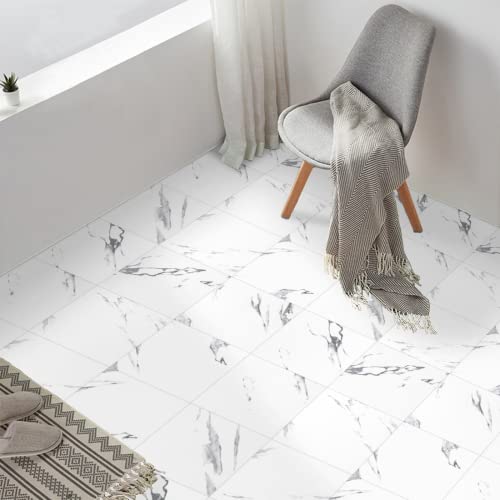Peel And Stick Floor Tile White Marble Look Vinyl Flooring Peel And Stick Waterproof And Durable Self-Adhesive And Removable Diy Flooring For Transfer Bathroom Kitchen Rentals 12 Inch (10 Pcs) #TOP4
