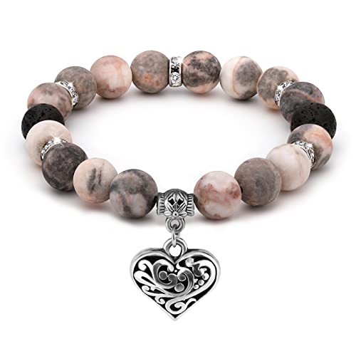 Beaded Bracelets for Women - Handmade Crystal Yoga Chakra Bracelet with Rose Quartz, Zebra Stone, Lava Rock - Gift for Mother or Women