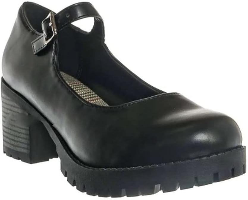 Soda Boxer Women Fashion Mary Jane Style Rounded Chunky Block Lug Sole Heel with Adjustable Strap (Black PU, us_Footwear_Size_System, Adult, Women, Numeric, Medium, Numeric_6) - Image 2