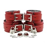 Austin Combo Wrist and Ankle Cuffs Lambskin Faux Chinchilla Fur Leather Combo (Red)