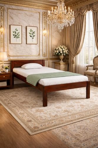 Image of Furnire Carp Sheesham Wood Single Bed Without Storage for Bedroom Home Solid Wood Palang Cot for Hotels - Honey Finish