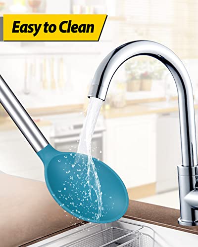 Pack of 2 Large Silicone Cooking Spoon Non Stick Solid Basting Spoons Heat-Resistant Kitchen Utensils for Mixing Serving (Gray-Blue) - Image 6