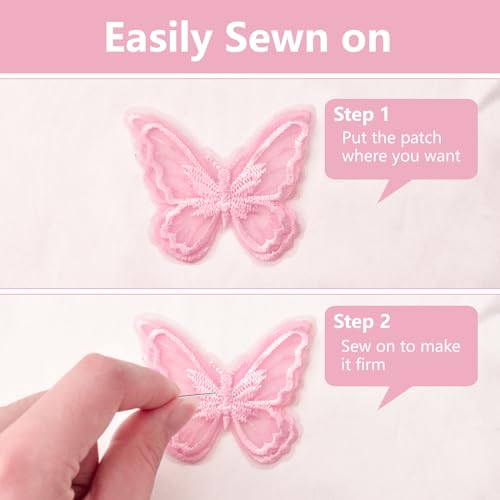 URROMA Pink Lace Butterfly Appliques for Sewing On Double Layers Lace Patches for Wedding Bride Hair Accessories (Pink, 12 pcs) - Image 4
