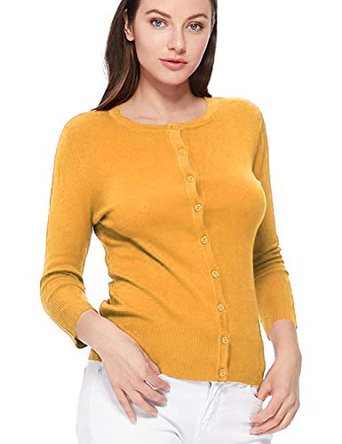 Image of Women's 3 /4 Sleeve Crew Neck Button Down Stretch Knit Cardigan Sweater (S-3XL)