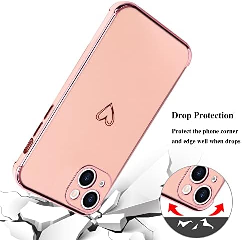Micoden for iPhone 13 Case Cute Girls Silicone Heart Pattern Design Cases Fashion Plating Edge Ultra Thin Shockproof Protective Bumper Phone Case for iPhone 13 Pink