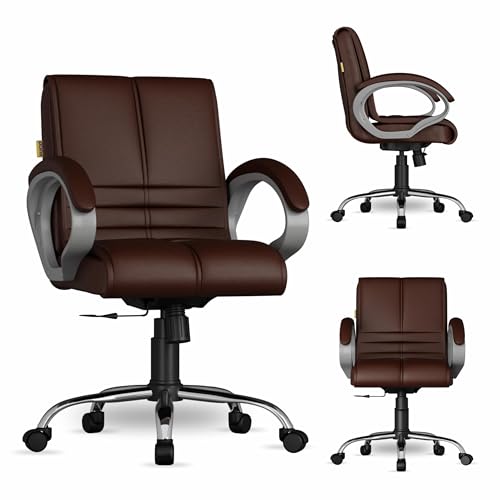 Image of FUGO FG235 with 3 Years Warranty Ergonomic Medium Back Office Chair with Adjustable Height, Cushioned Back&Seat, Tilting Mechanism, Heavy-Duty Metal Base, Perfect for Work, Study and Office (Brown)